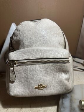 Coach Cream Pebbled Leather Mini Backpack with Gold Hardware